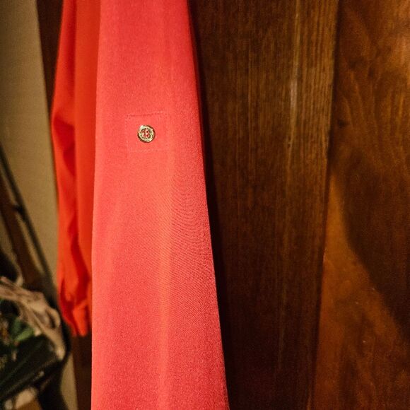 Calvin Klein Orange Wrap Medium Blouse LS | Stylish Long Sleeve V-Neck Work Top - Picture 6 of 6